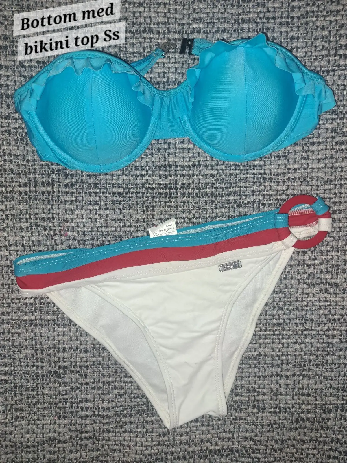 Blue Bikini Top and White Bikini Bottom Set