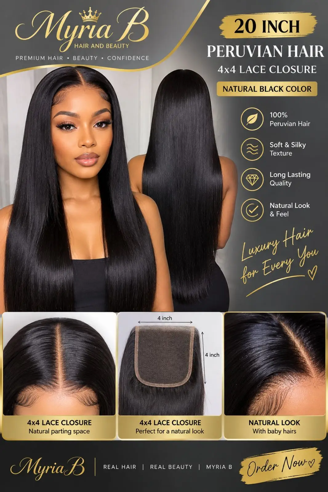 20-Inch Brazilian Hair Wig Natural Black