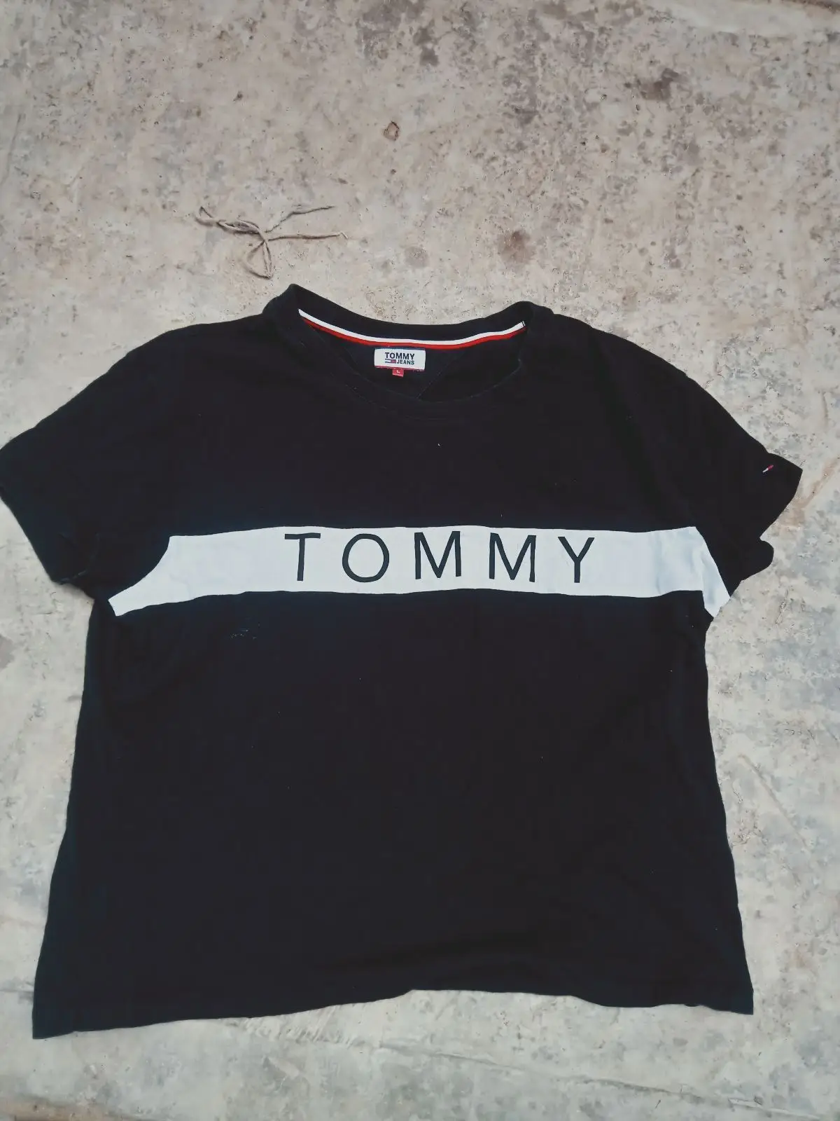 Tommy Hilfiger Black T-Shirt with White Chest Band