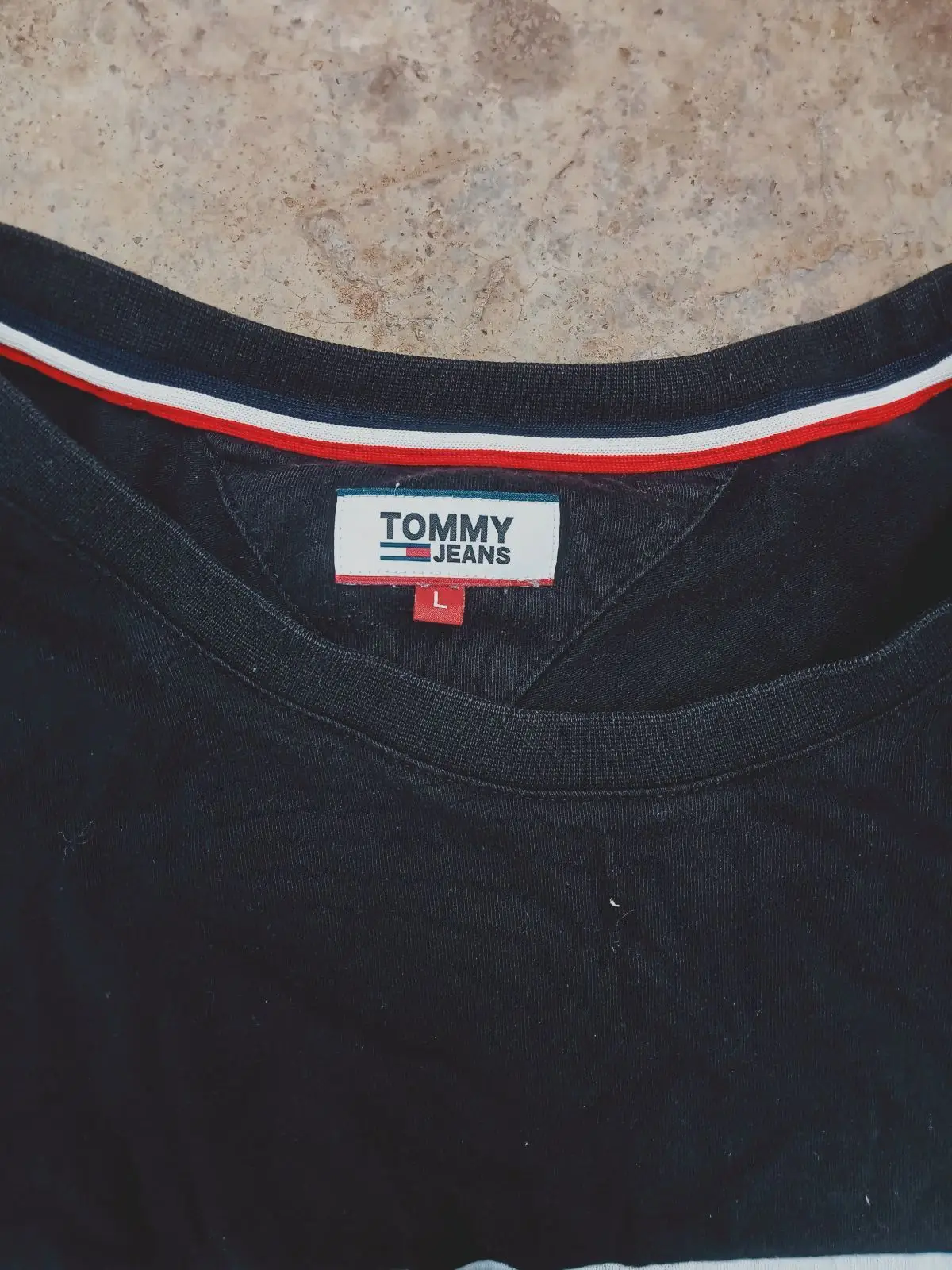 Tommy Hilfiger Black T-Shirt with White Chest Band