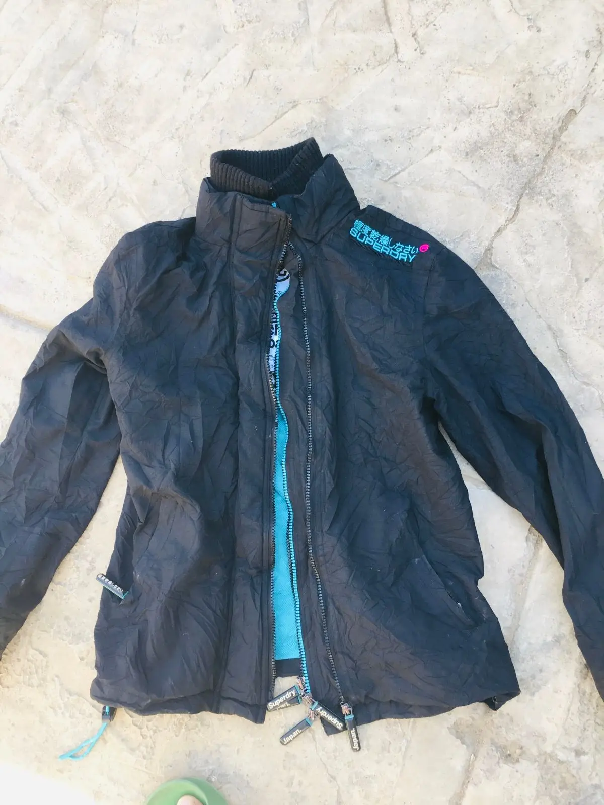 Superdry Black Jacket with Blue Lining Size M