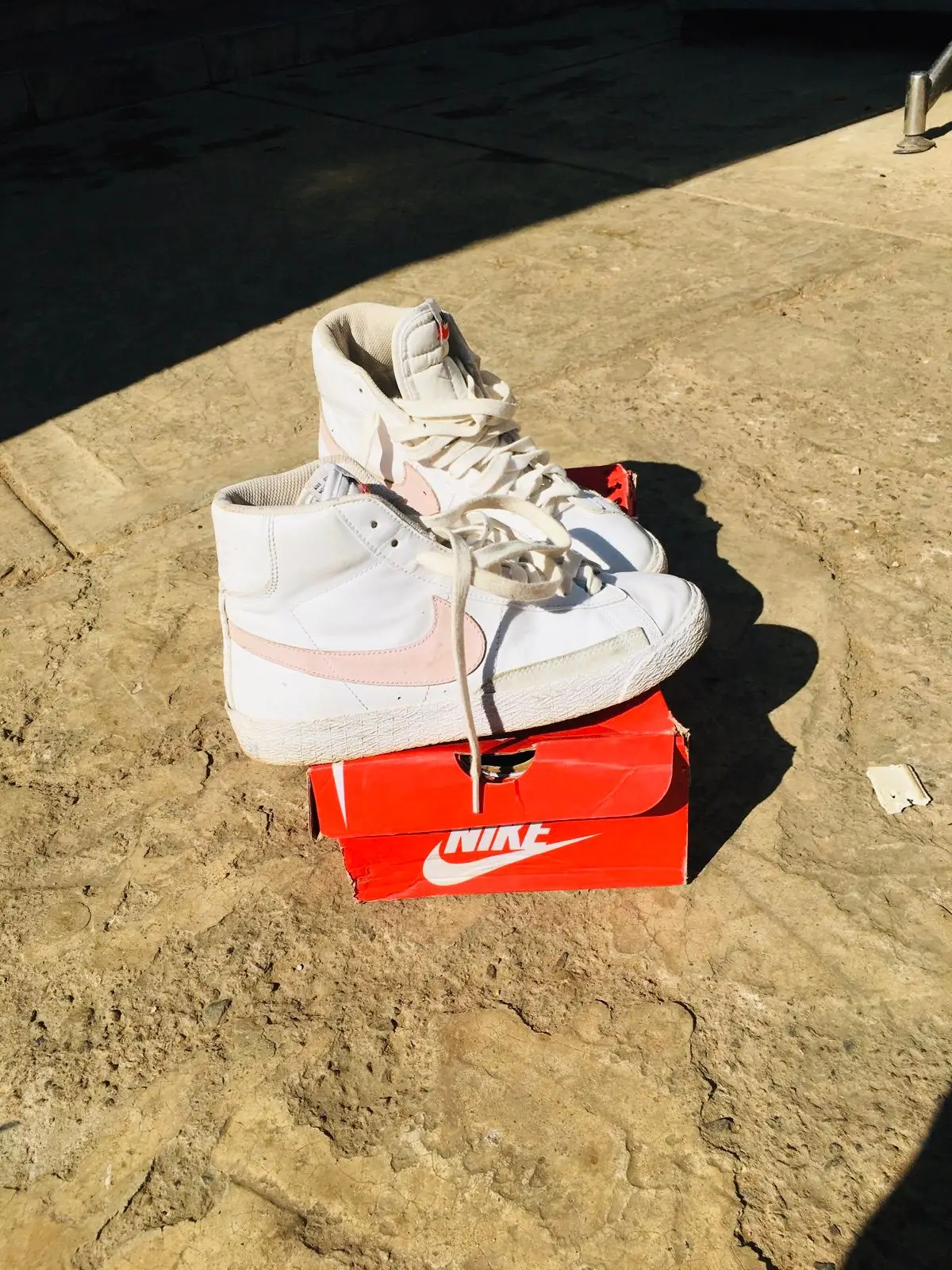 Nike White and Pink High-Top Sneakers