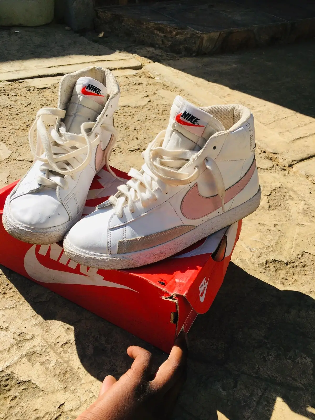 Nike White and Pink High-Top Sneakers