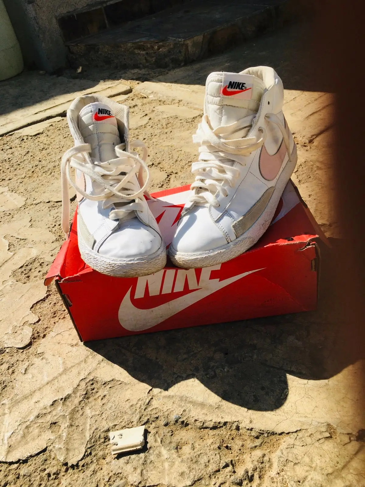 Nike White and Pink High-Top Sneakers