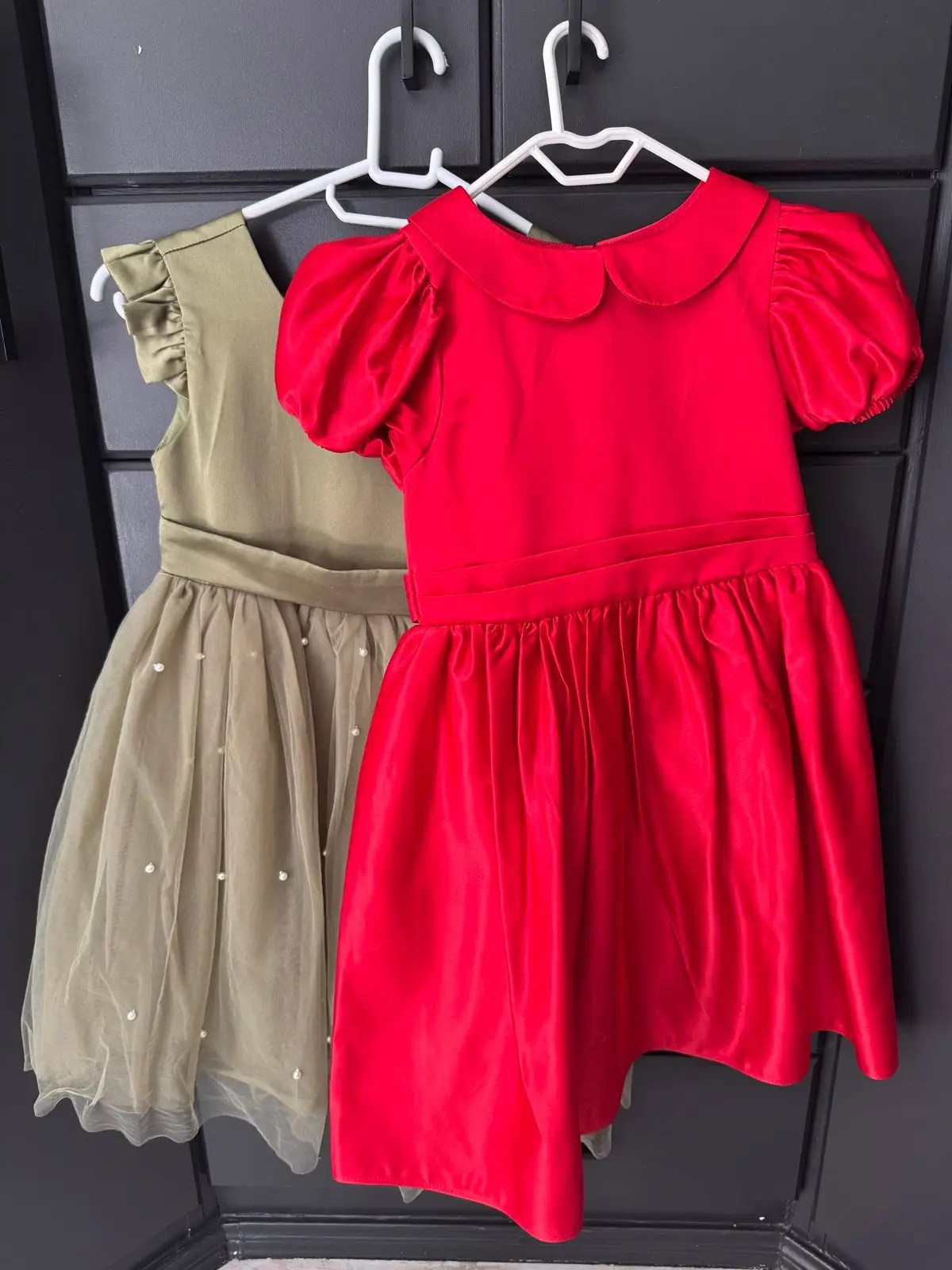 Girls Festive Party Dress Bundle Red and Olive 6-7 Years