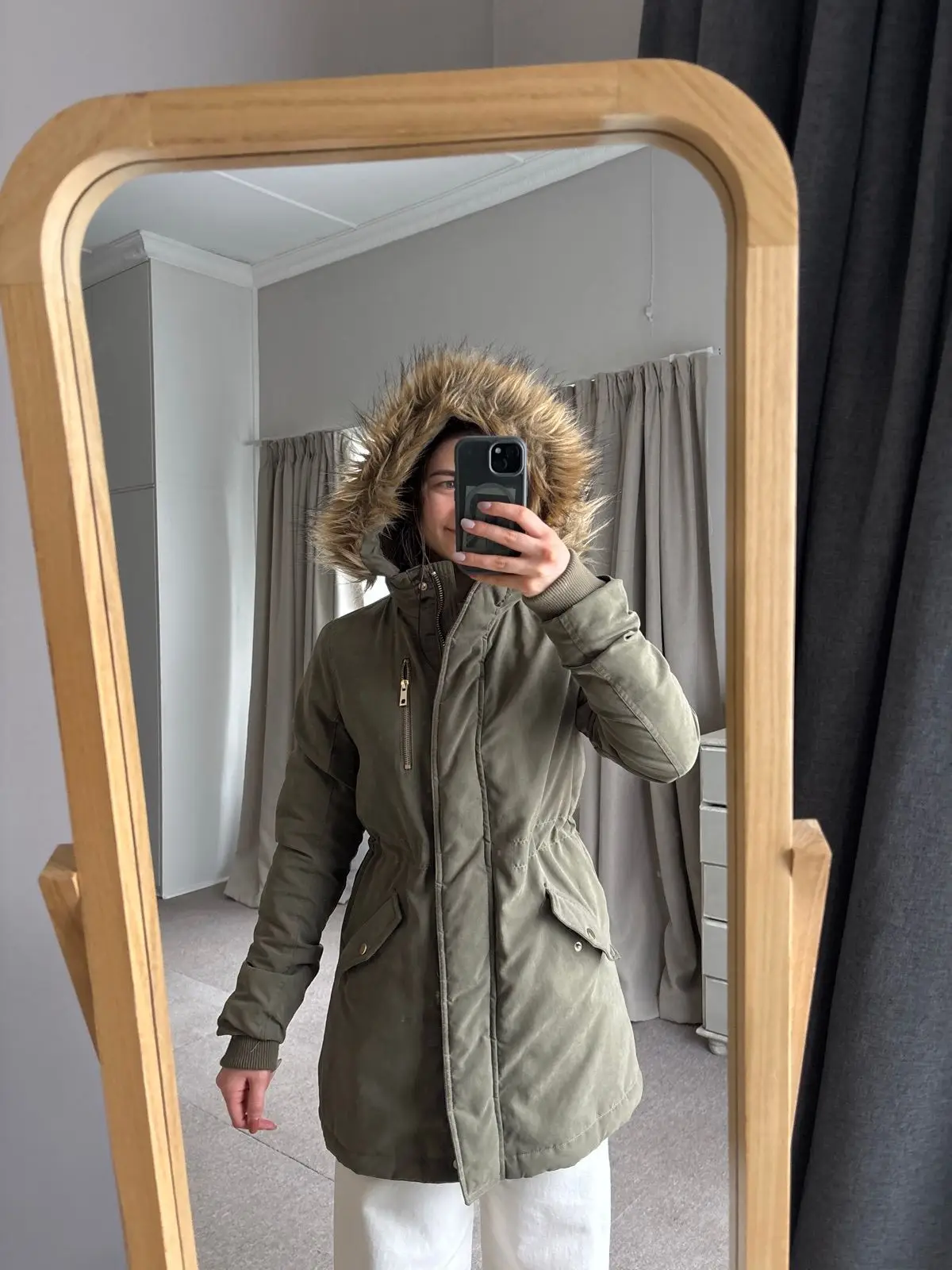Woolworths Olive Green Faux Fur Hood Parka Jacket Size 6