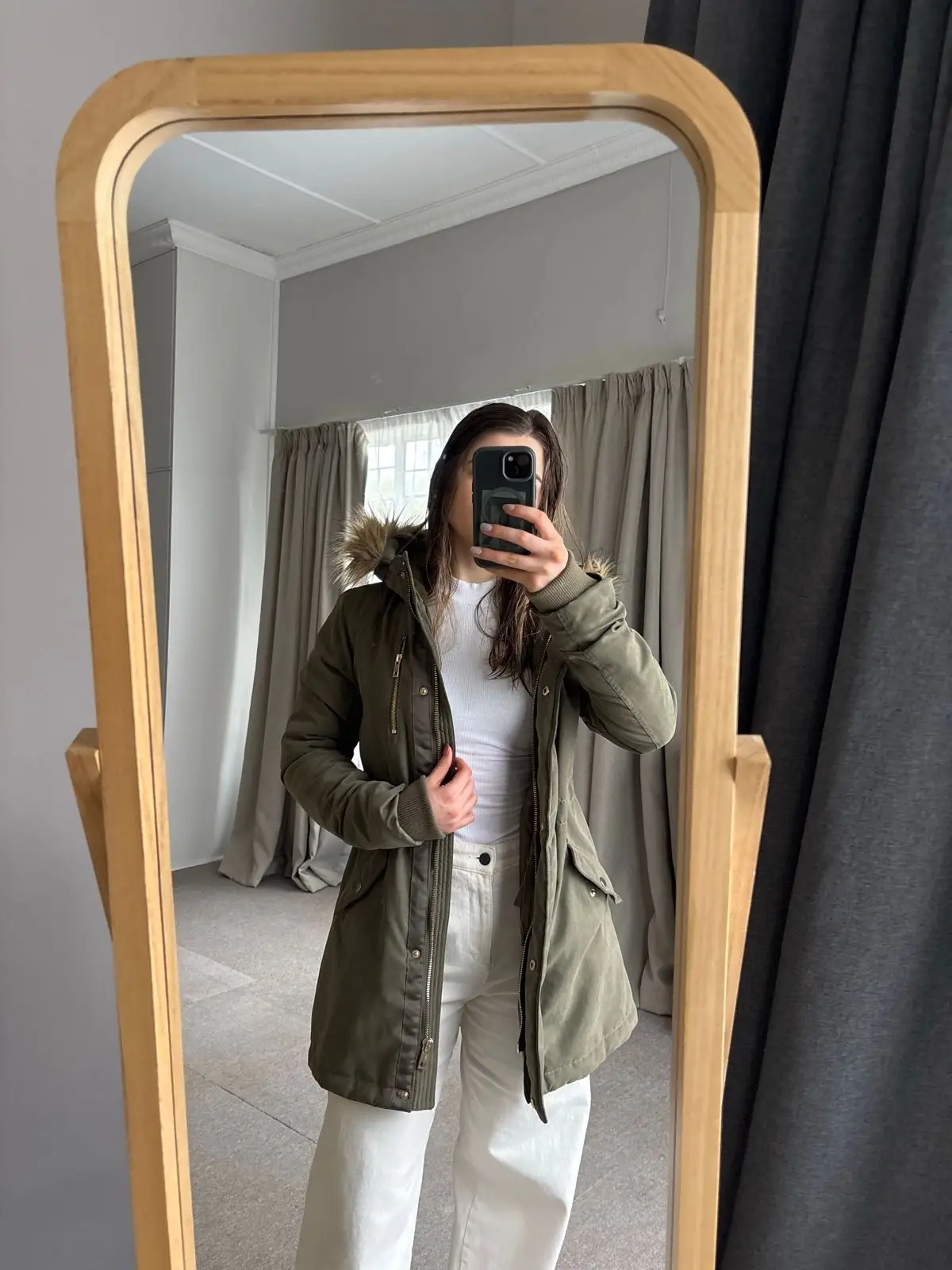Woolworths Olive Green Faux Fur Hood Parka Jacket Size 6