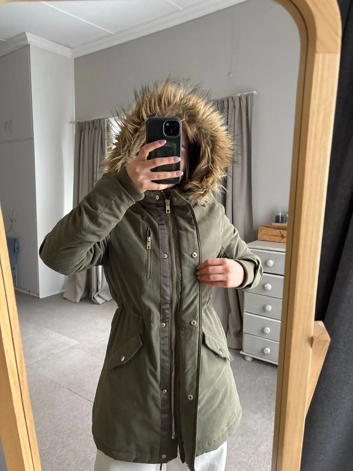 Woolworths Olive Green Faux Fur Hood Parka Jacket Size 6