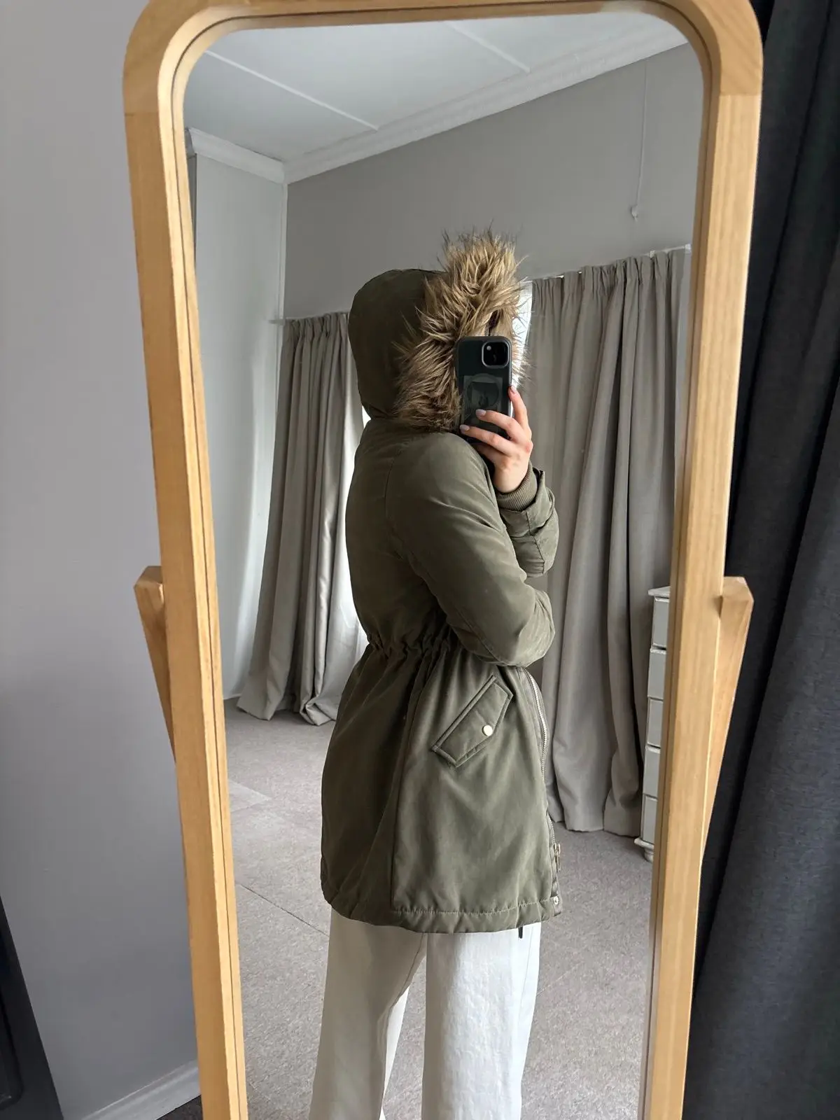 Woolworths Olive Green Faux Fur Hood Parka Jacket Size 6