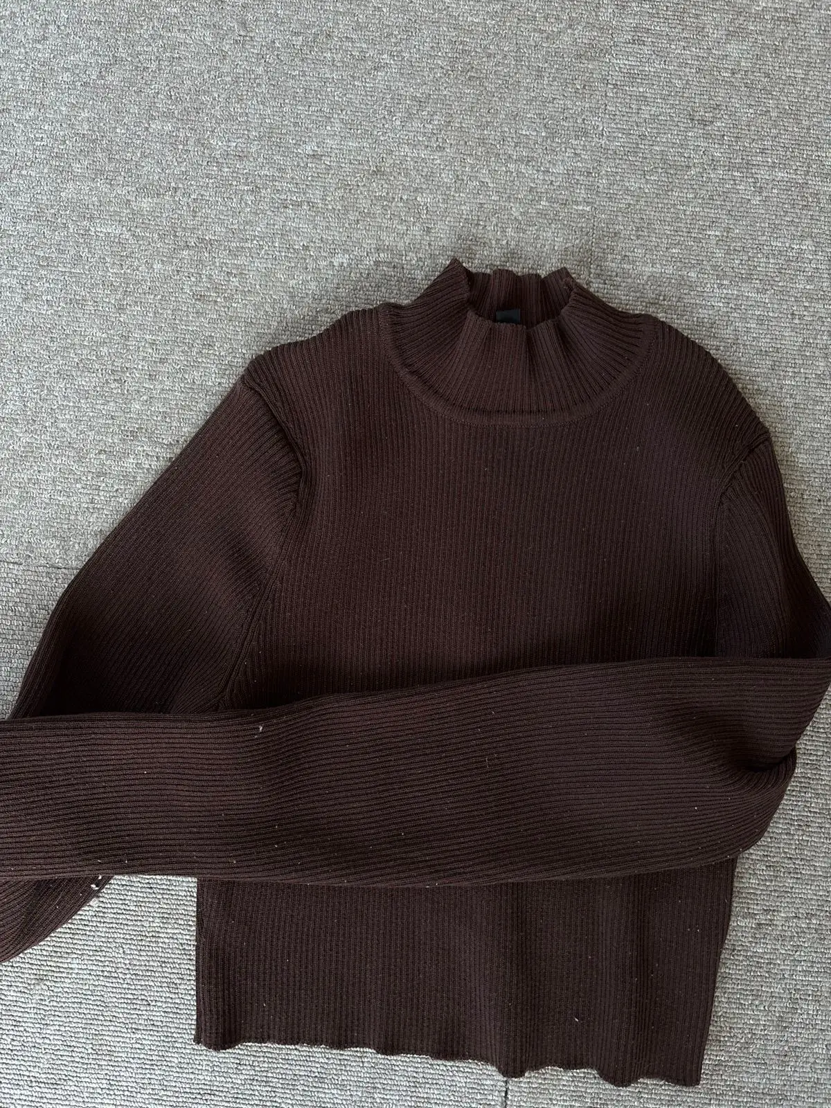 H&M Brown Ribbed Mock Neck Top