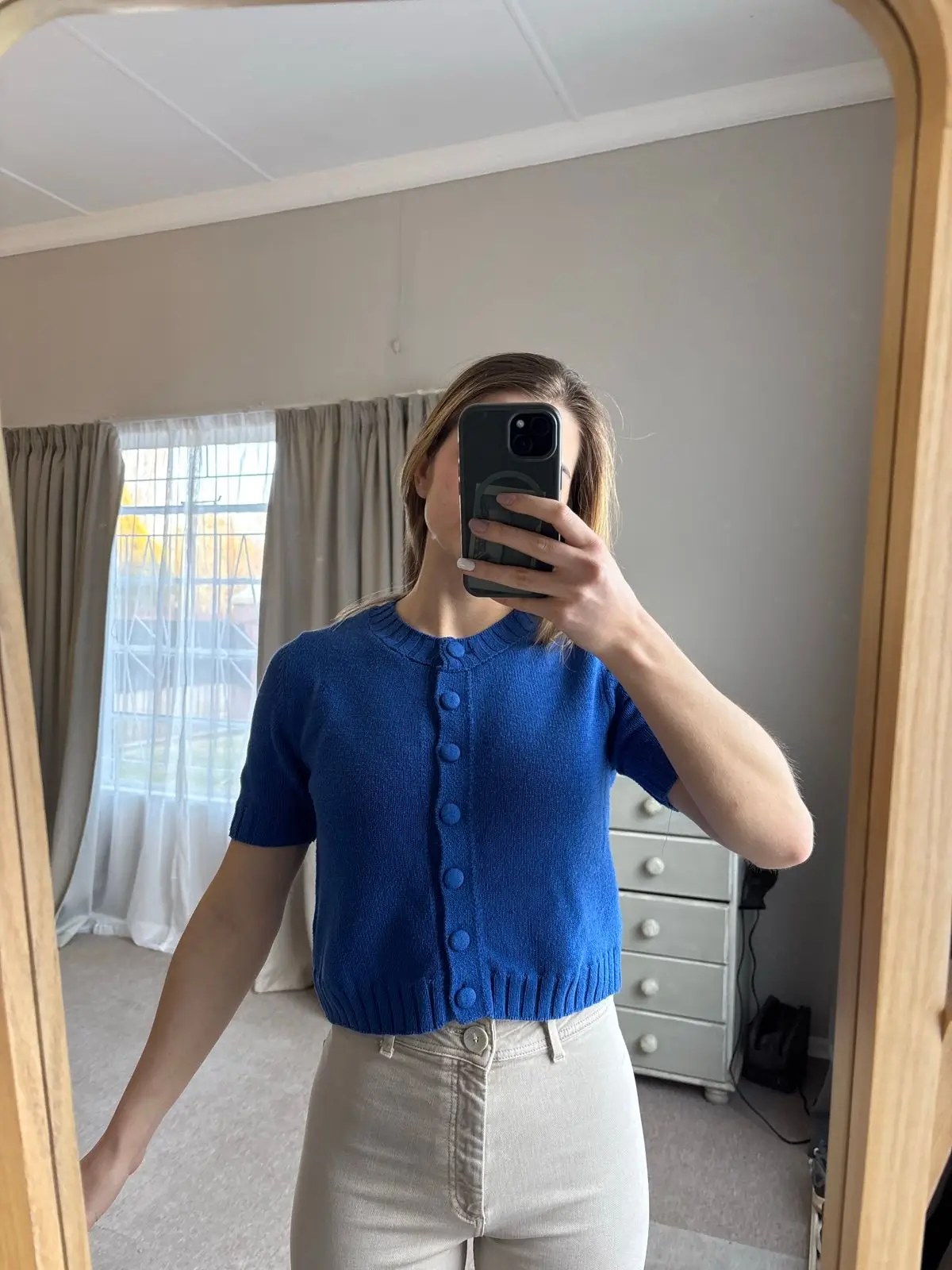 Zara Blue Short Sleeve Button-Up Cardigan
