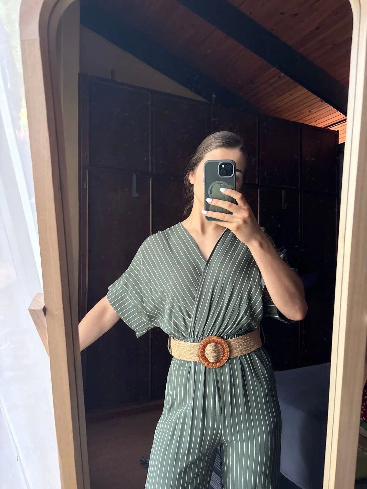 Local design Green Striped Jumpsuit with Belt