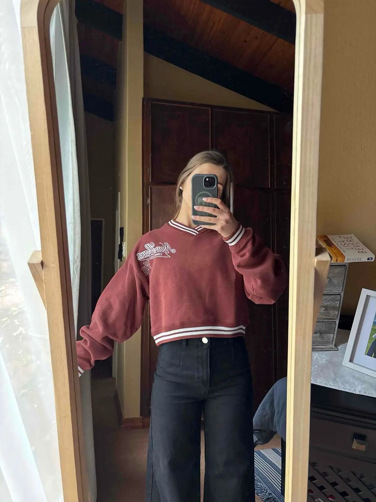Factorie Maroon Cropped Sweatshirt XS
