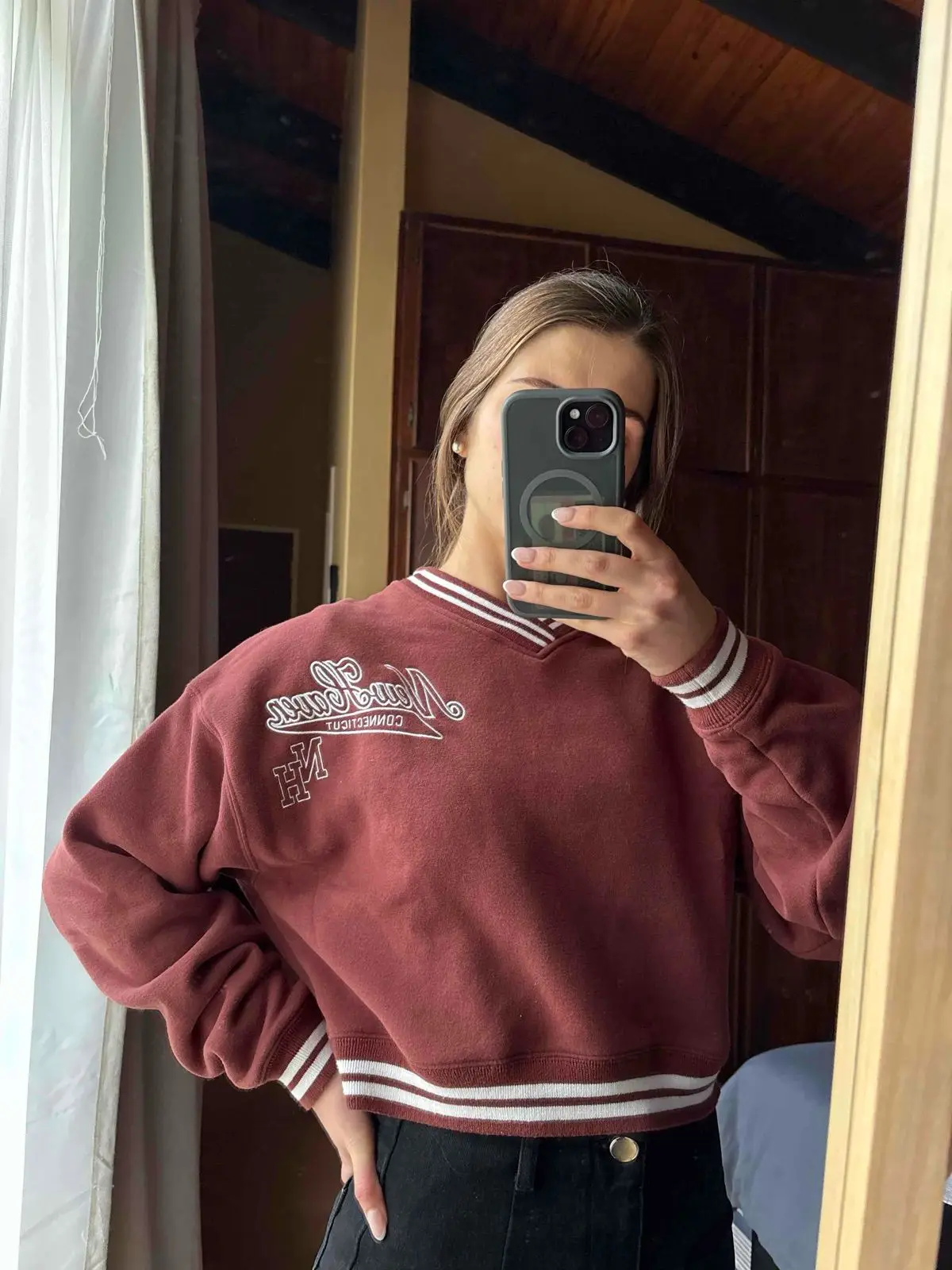 Factorie Maroon Cropped Sweatshirt XS
