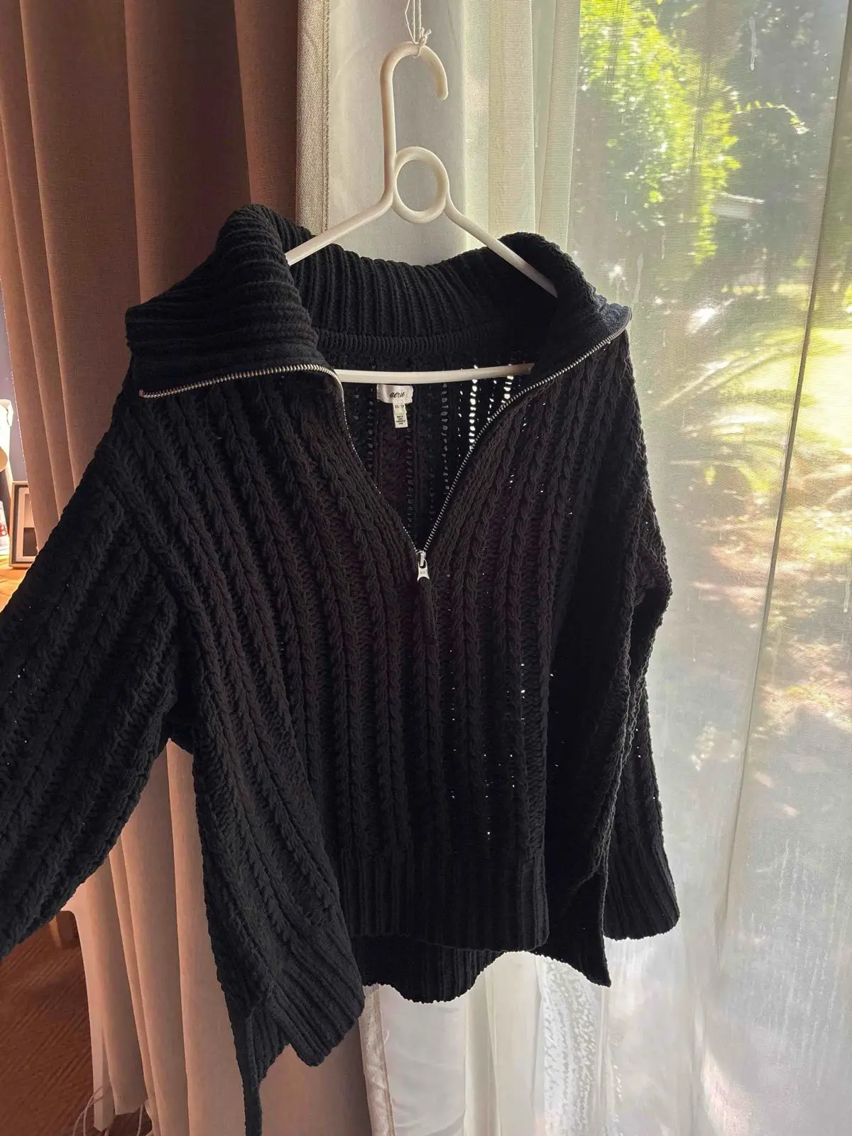 Black Knit Quarter Zip Sweater and Jeans Set