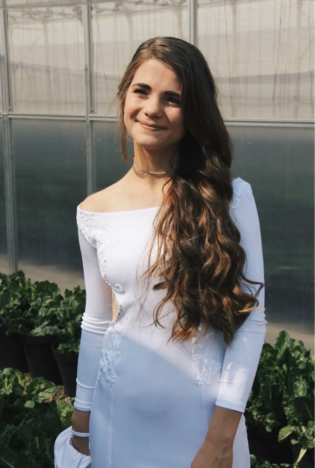 White Long Sleeve Dress with Lace Detail