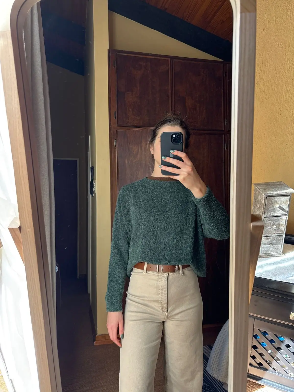H&M Green Textured Crew Neck Jumper