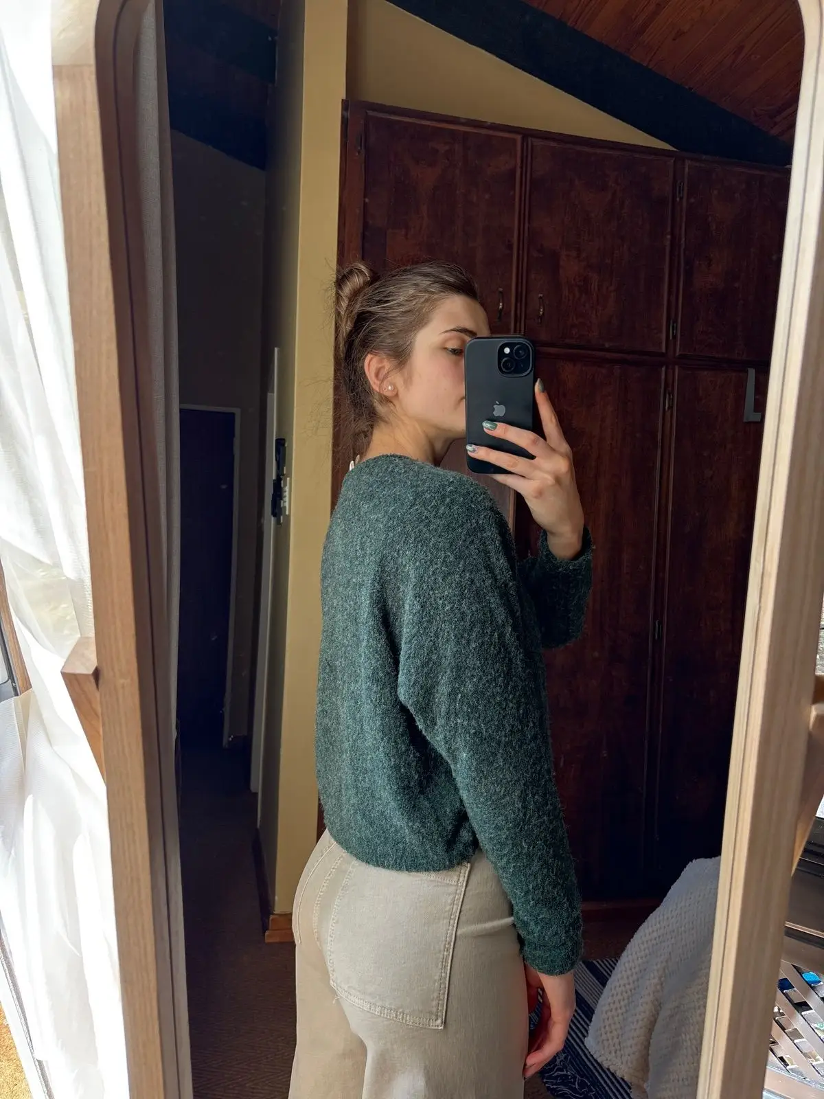 H&M Green Textured Crew Neck Jumper