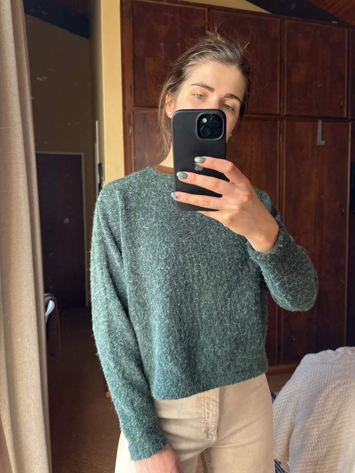 H&M Green Textured Crew Neck Jumper