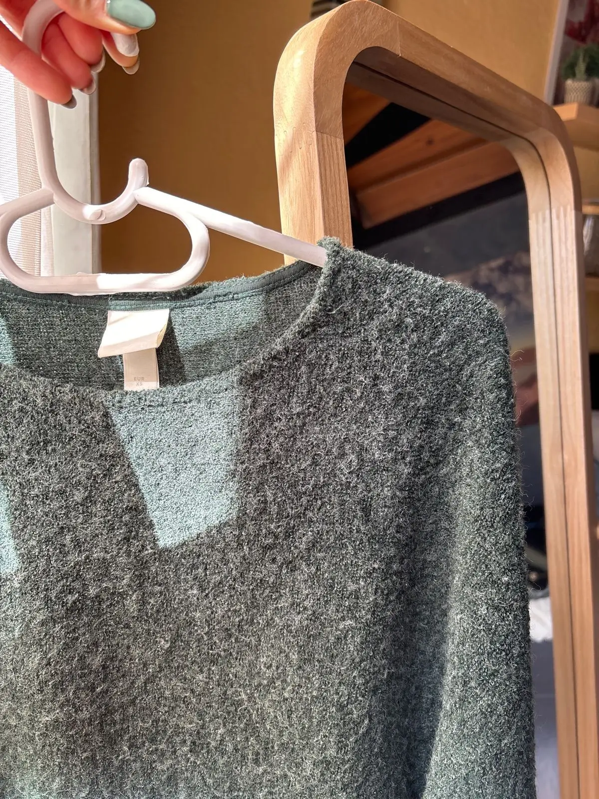 H&M Green Textured Crew Neck Jumper