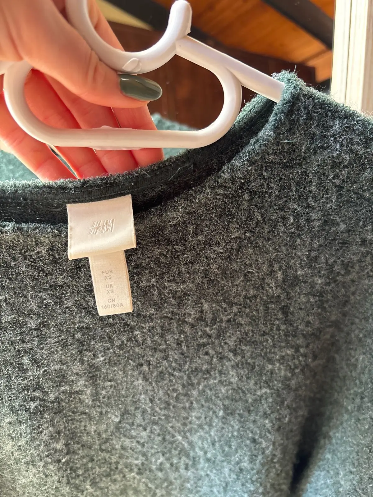 H&M Green Textured Crew Neck Jumper