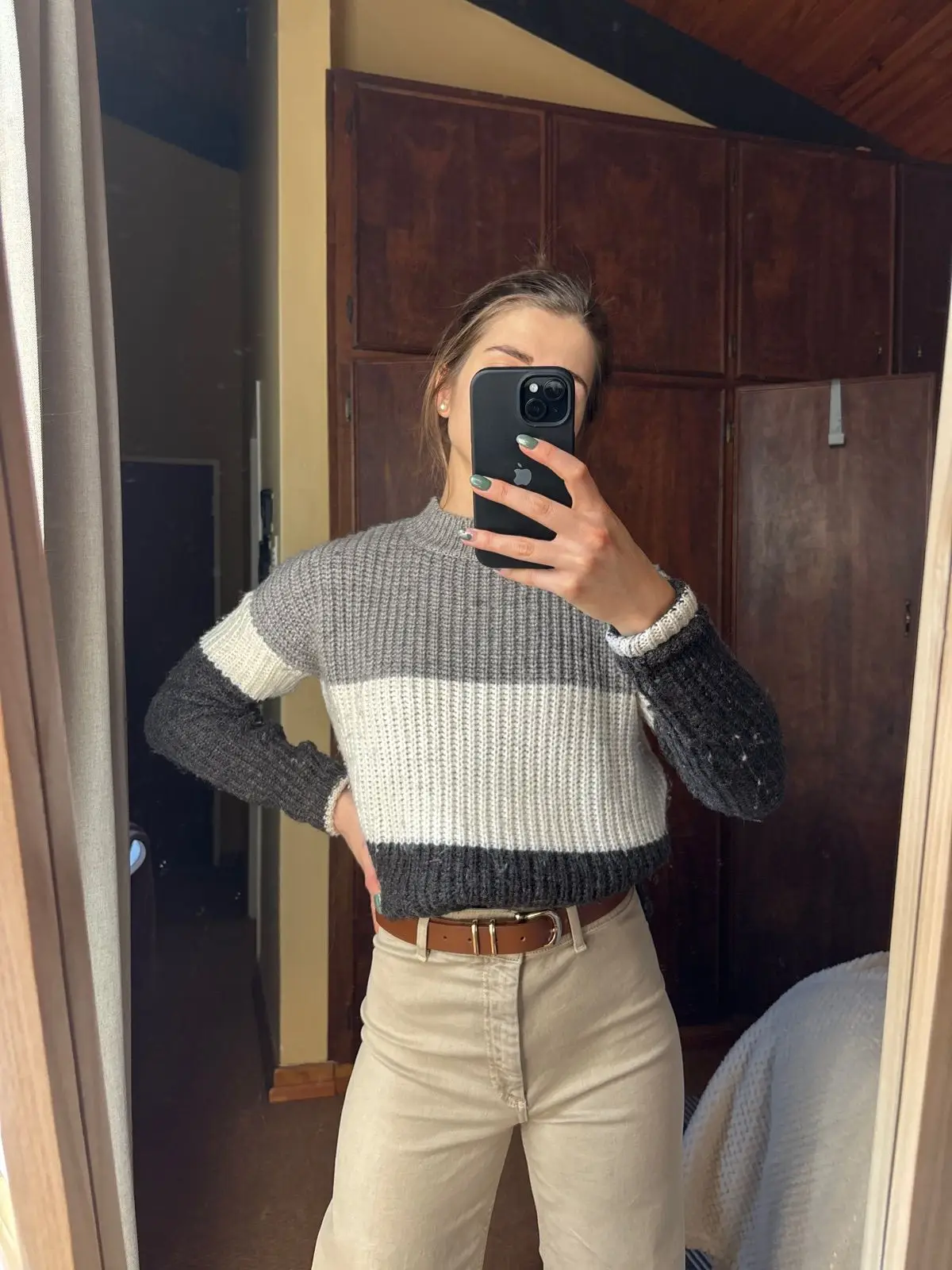 Grey and White Colorblock Ribbed Knit Sweater