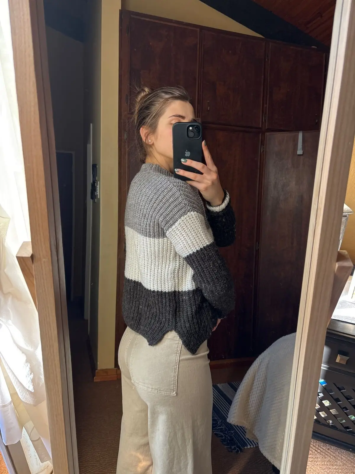 Grey and White Colorblock Ribbed Knit Sweater