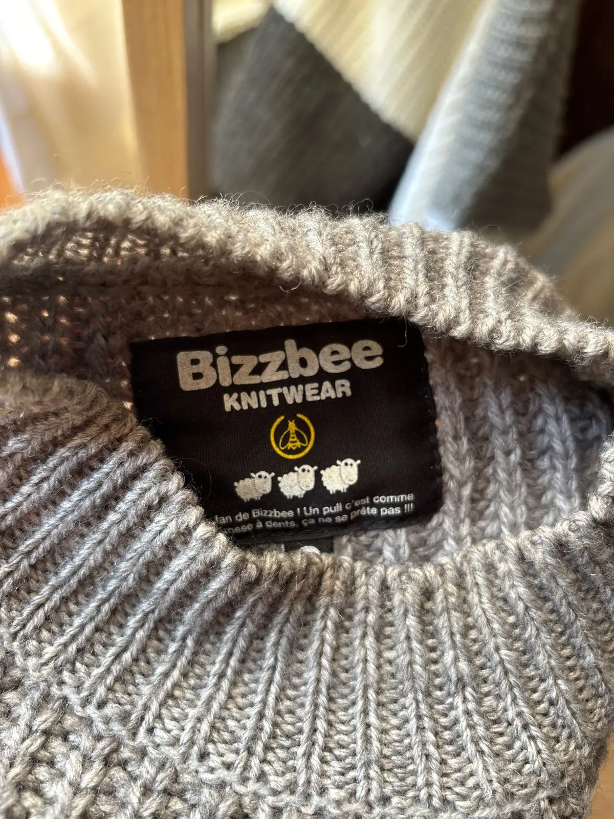 Grey and White Colorblock Ribbed Knit Sweater