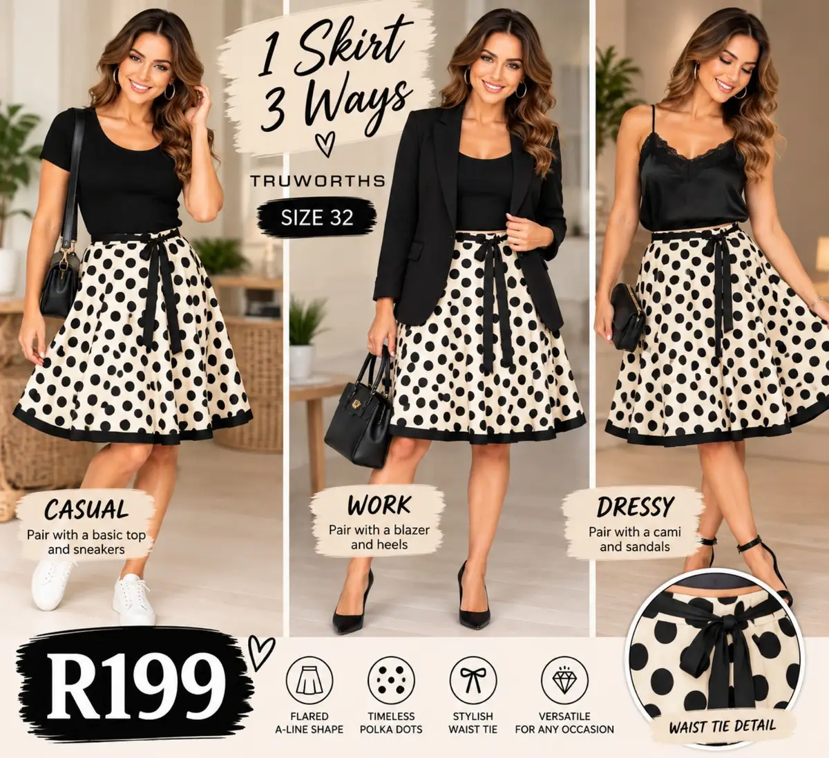 Truworths Polka Dot Flared Skirt Size 32
