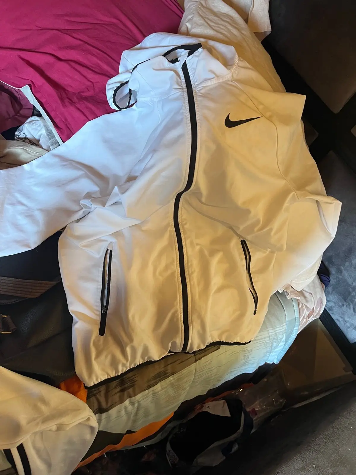 Nike Full-Zip Hooded Windbreaker Jacket White Black Small