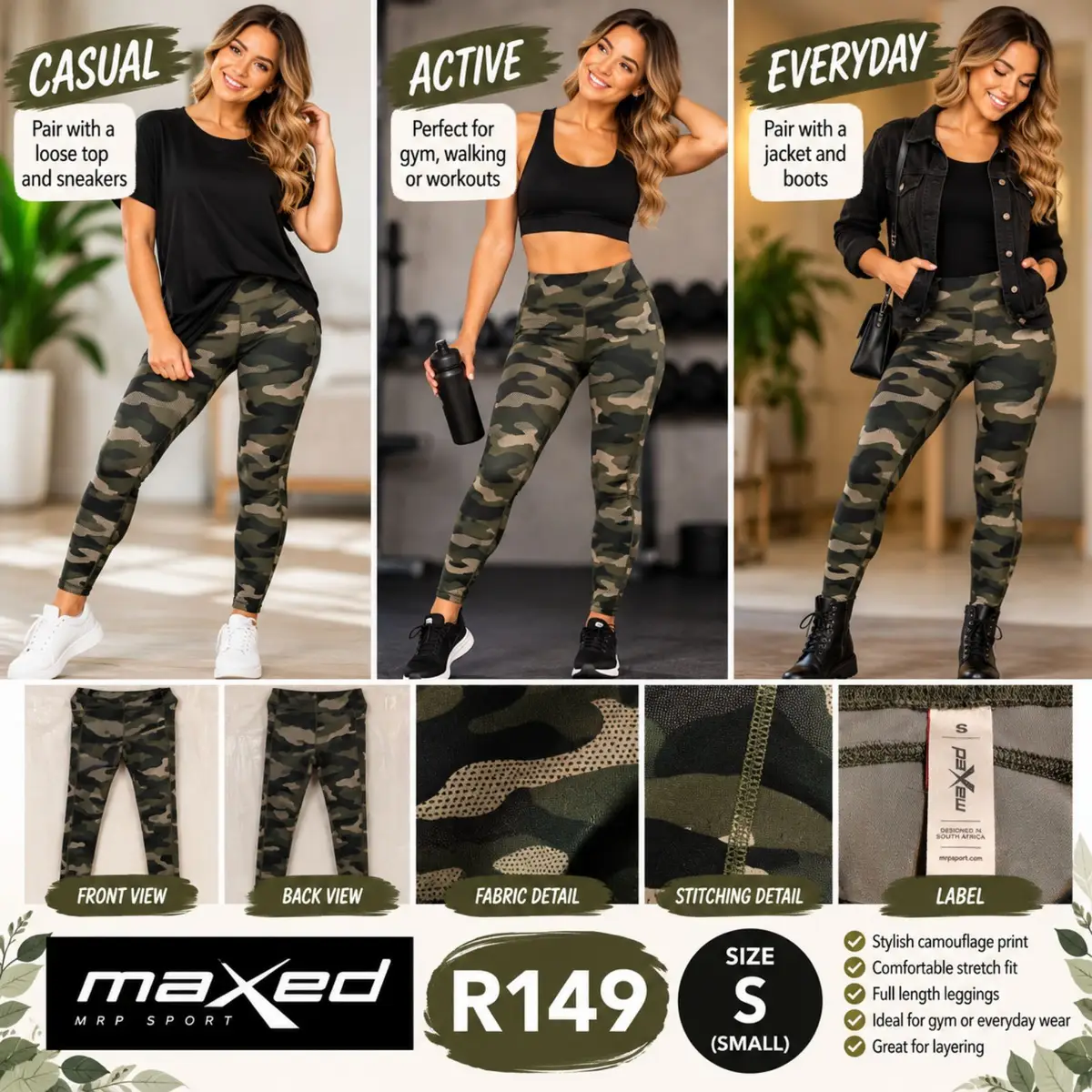 Maxed Camouflage Active Leggings Size S