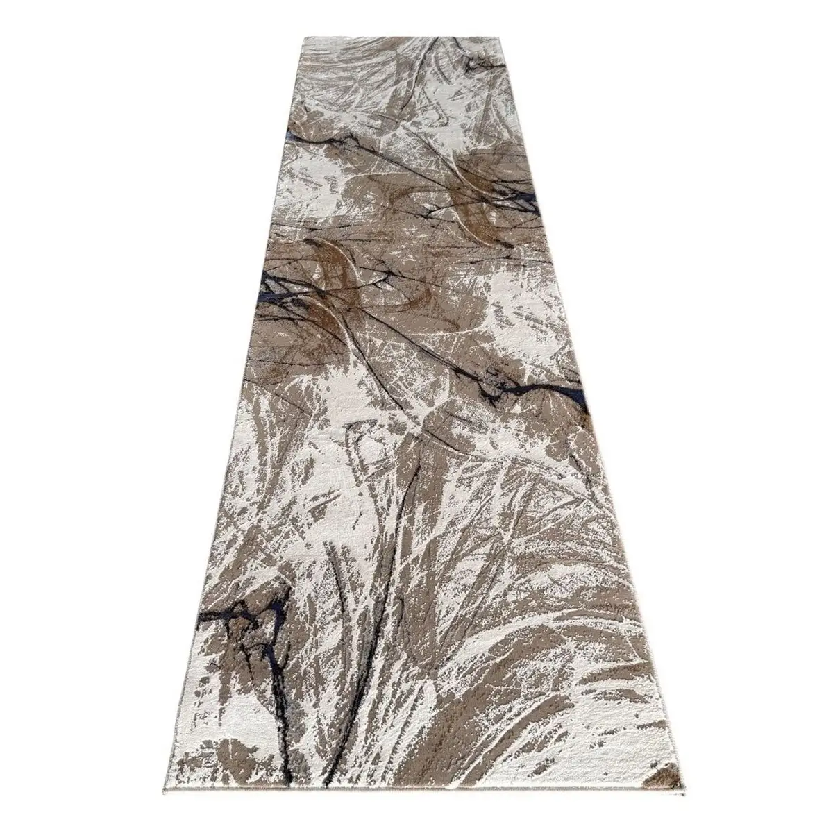 Contemporary Beige and Ivory Crackle Pattern Runner Rug