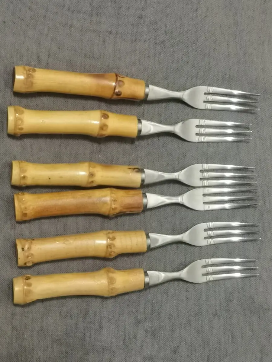 6 Stainless Steel Knife and fork with Bamboo Handle