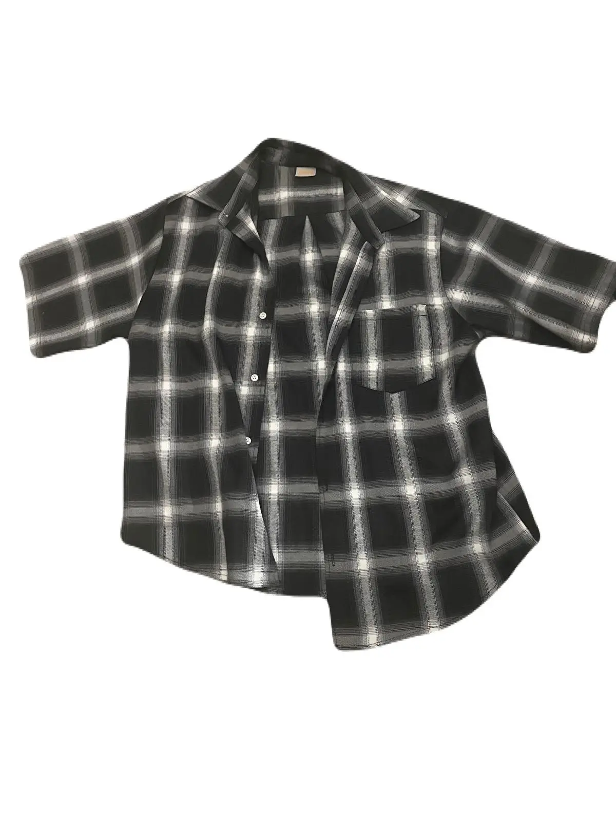 Black and White Plaid Short Sleeve Shirt