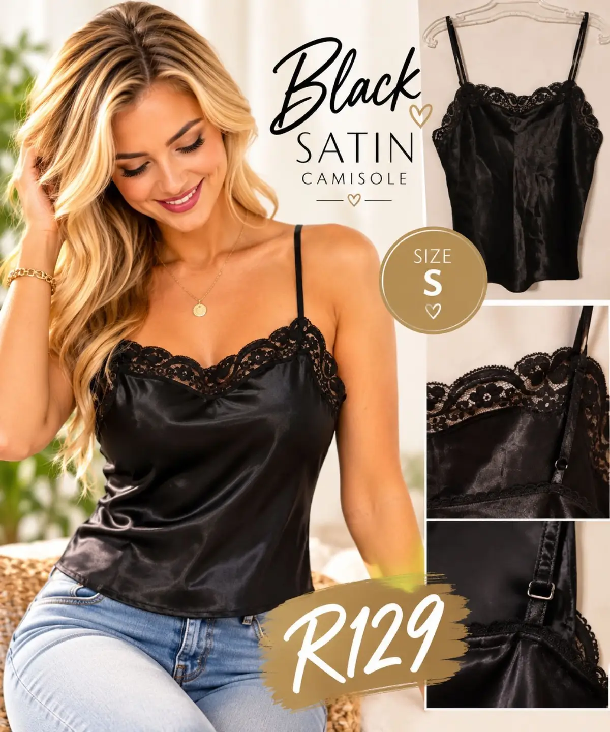 Woolworths Black Satin & Lace Camisole