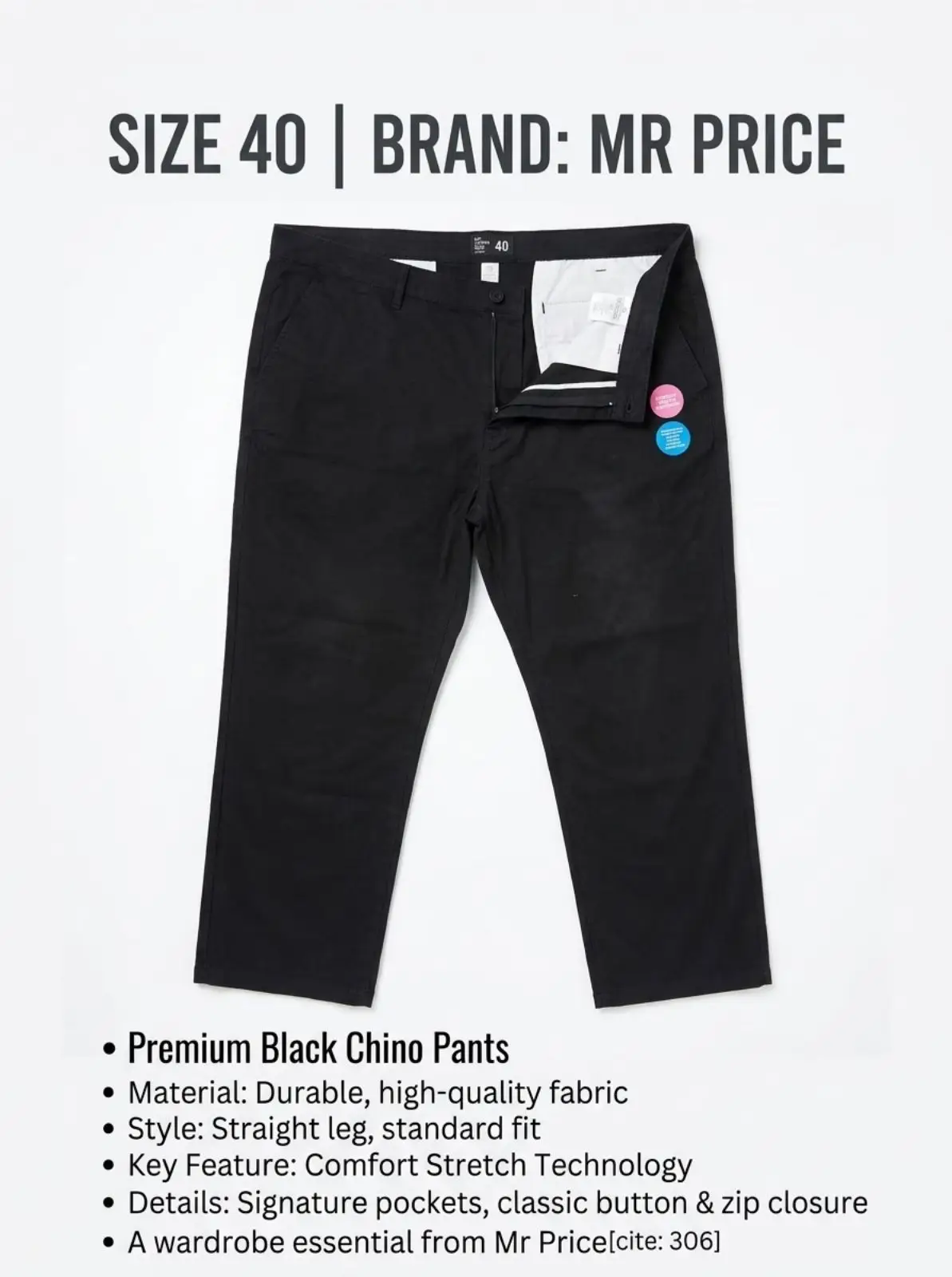 Mr Price Black Chino Pants Size 40
