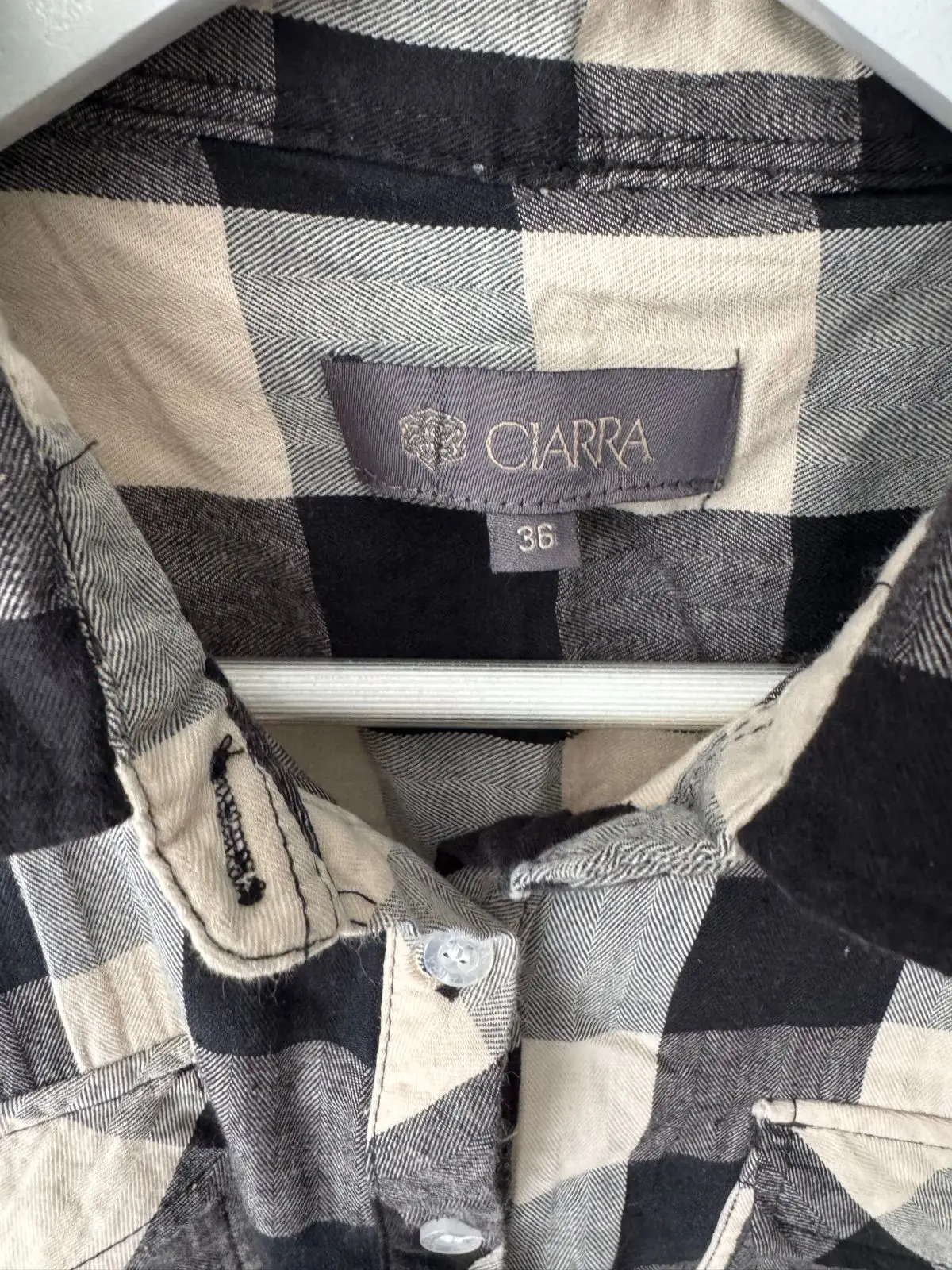 Ciarra Black & Cream Check Flannel Popover Shirt Size 36