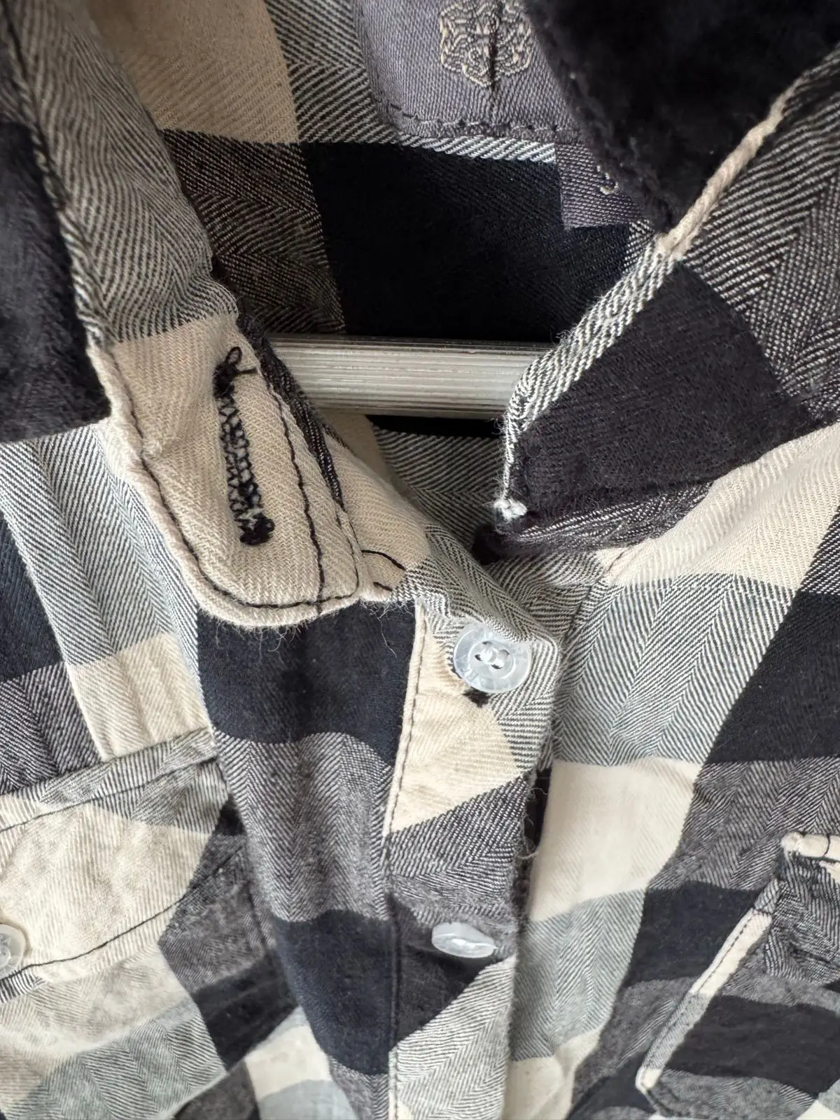 Ciarra Black & Cream Check Flannel Popover Shirt Size 36