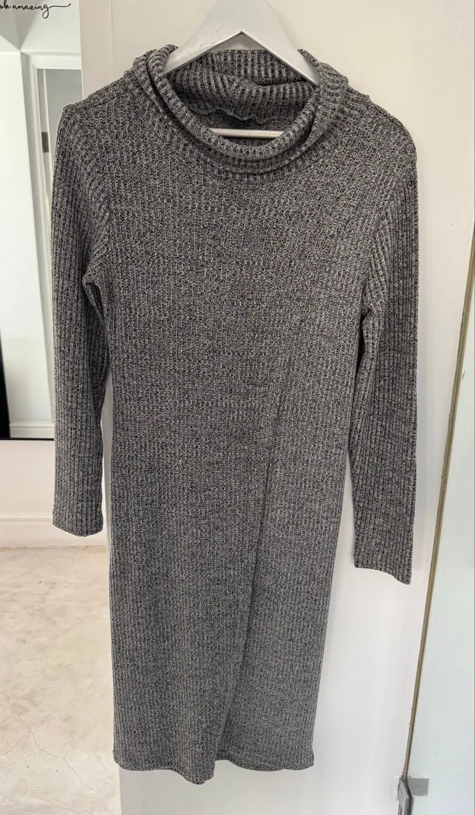 Amara Grey Ribbed Knit Midi Dress