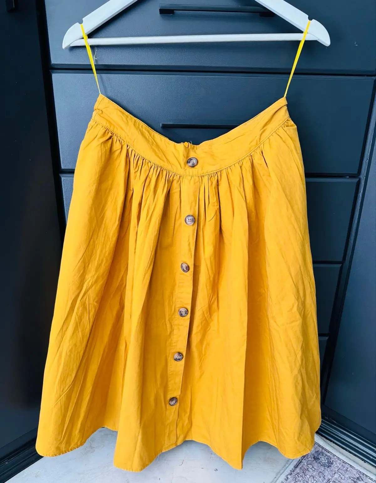 New Feeling Mustard Yellow Button-Front Midi Skirt