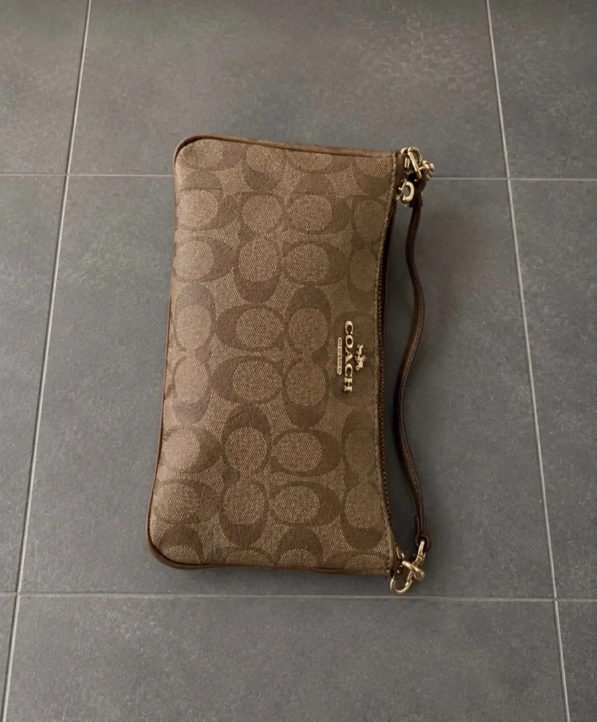 Coach Brown Signature Monogram Wristlet Handbag