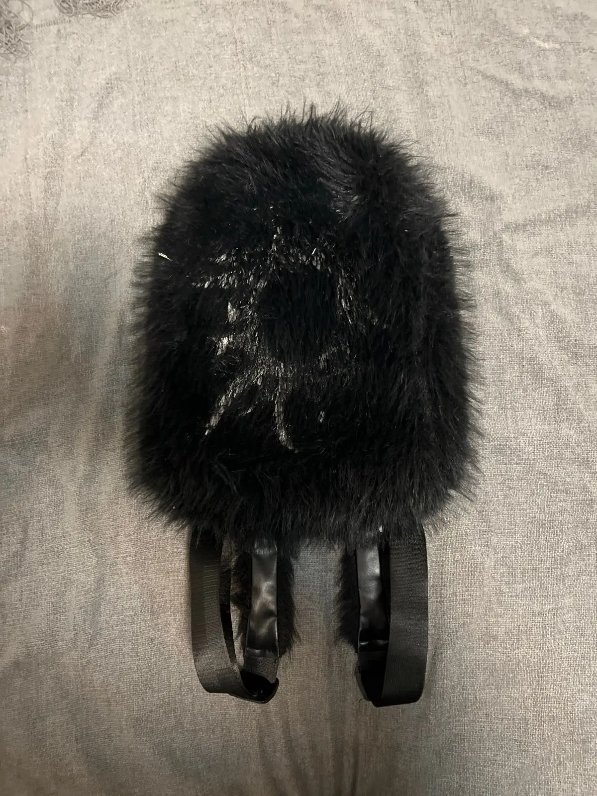 Black Fuzzy Backpack with Strap Detail