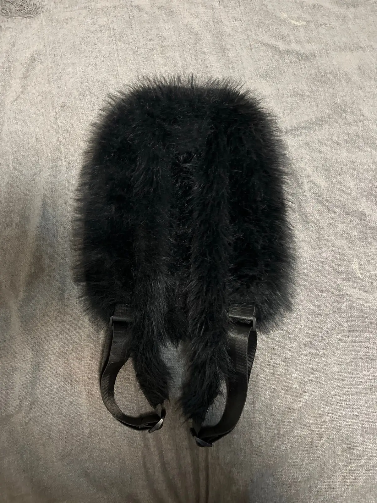 Black Fuzzy Backpack with Strap Detail