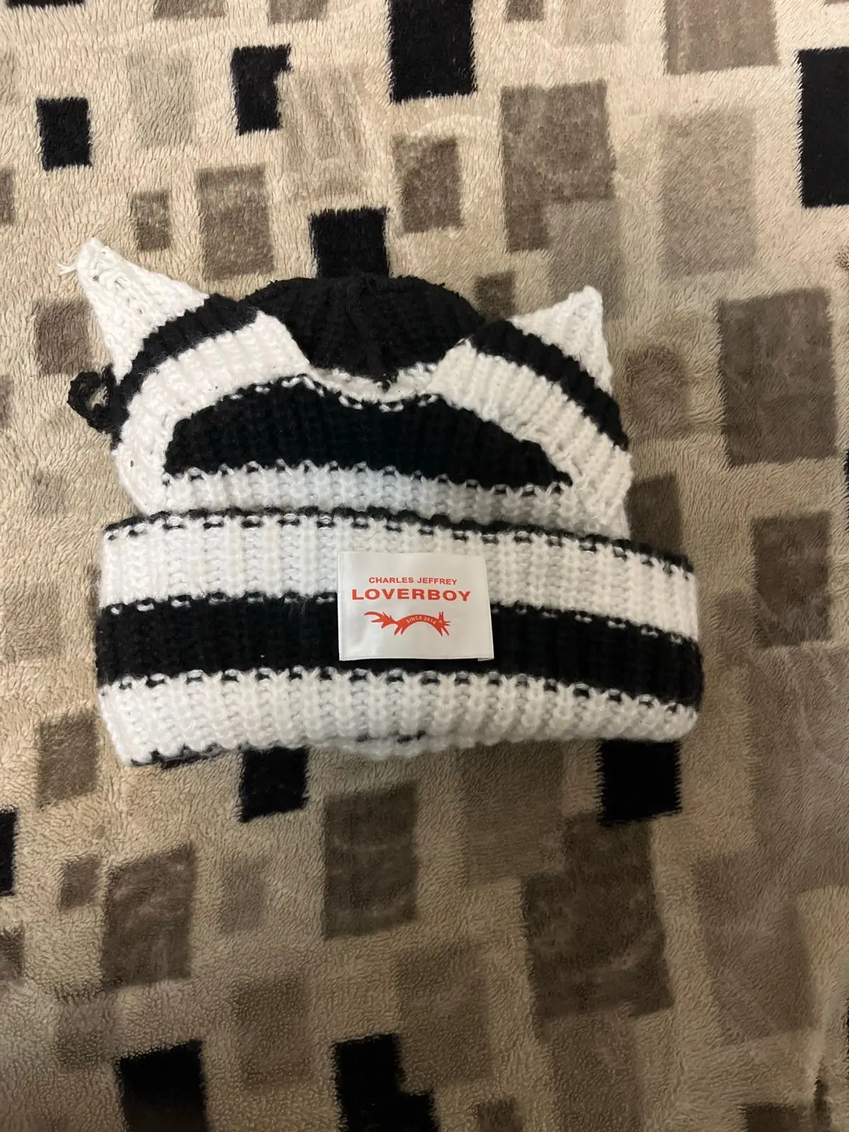 Charles Jeffrey Loverboy Black and White Striped Beanie