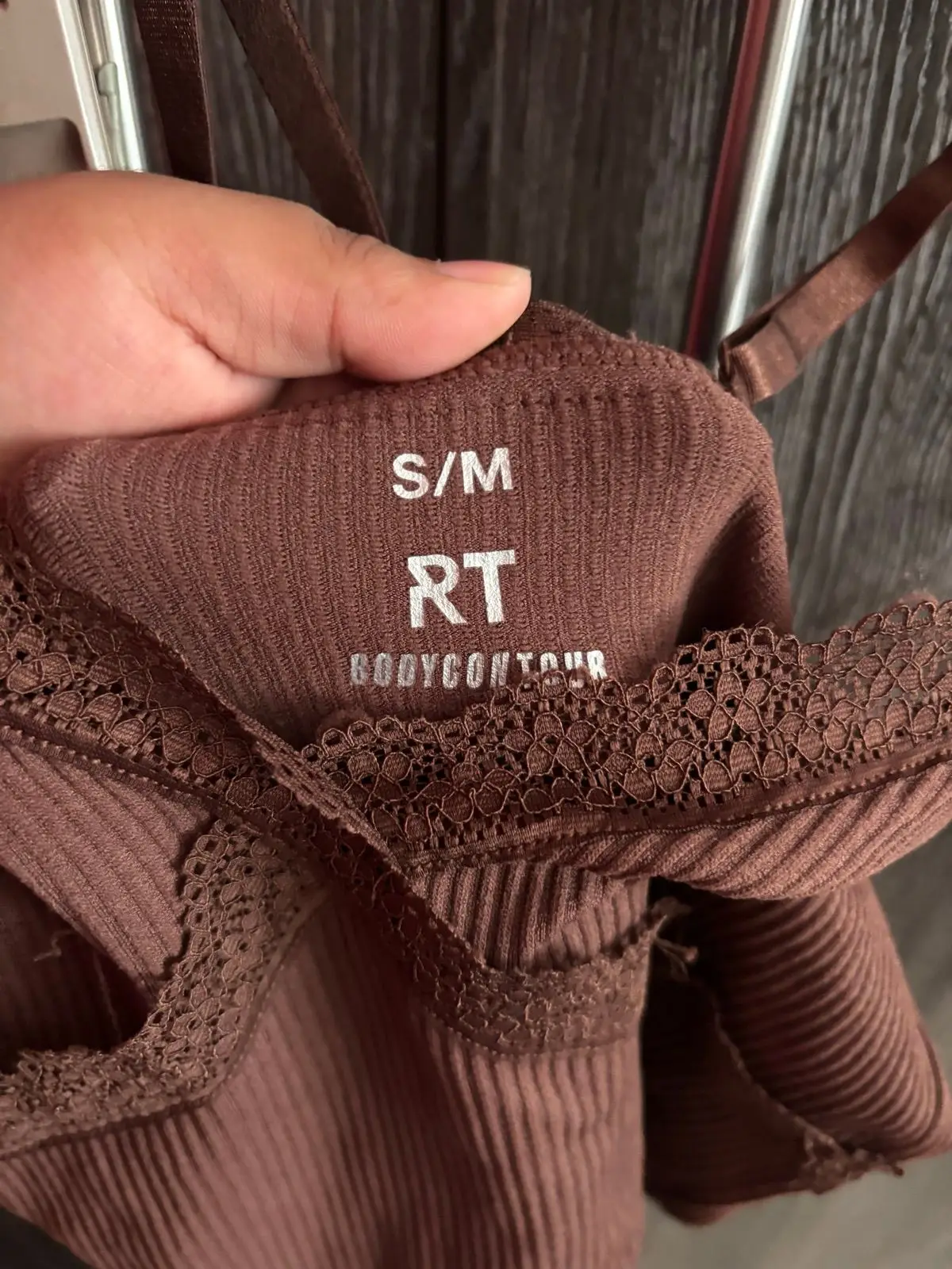 Brown Ribbed Lace-Trim Cami Top