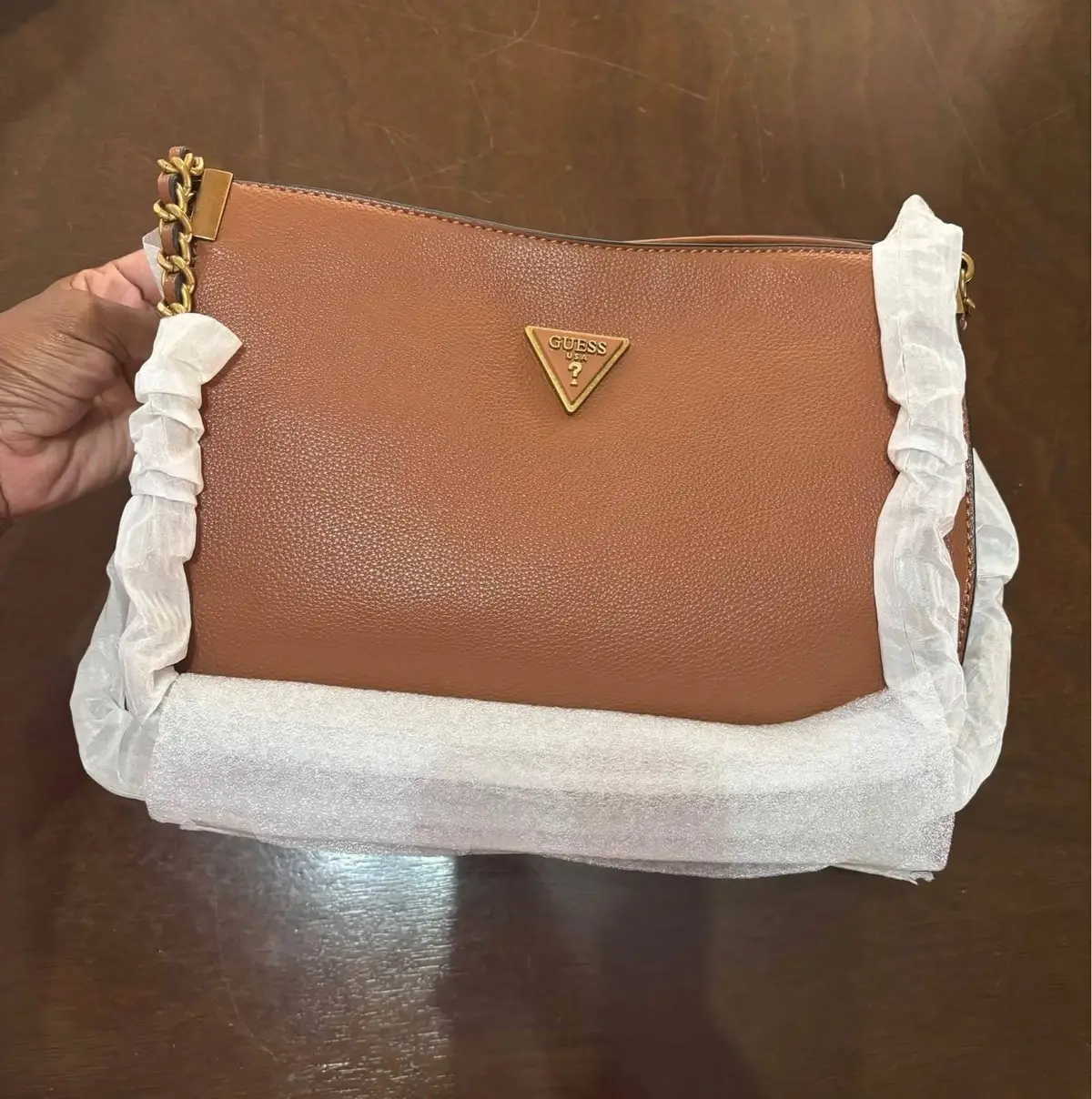 Guess Tan Shoulder Bag with Chain Straps