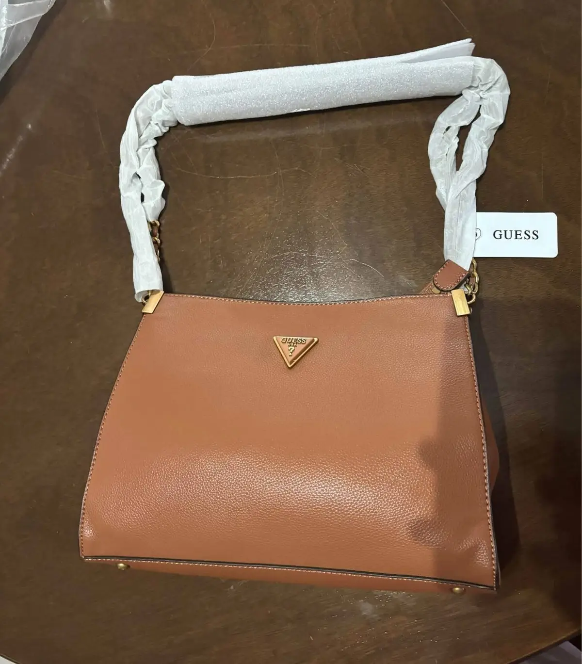 Guess Tan Shoulder Bag with Chain Straps