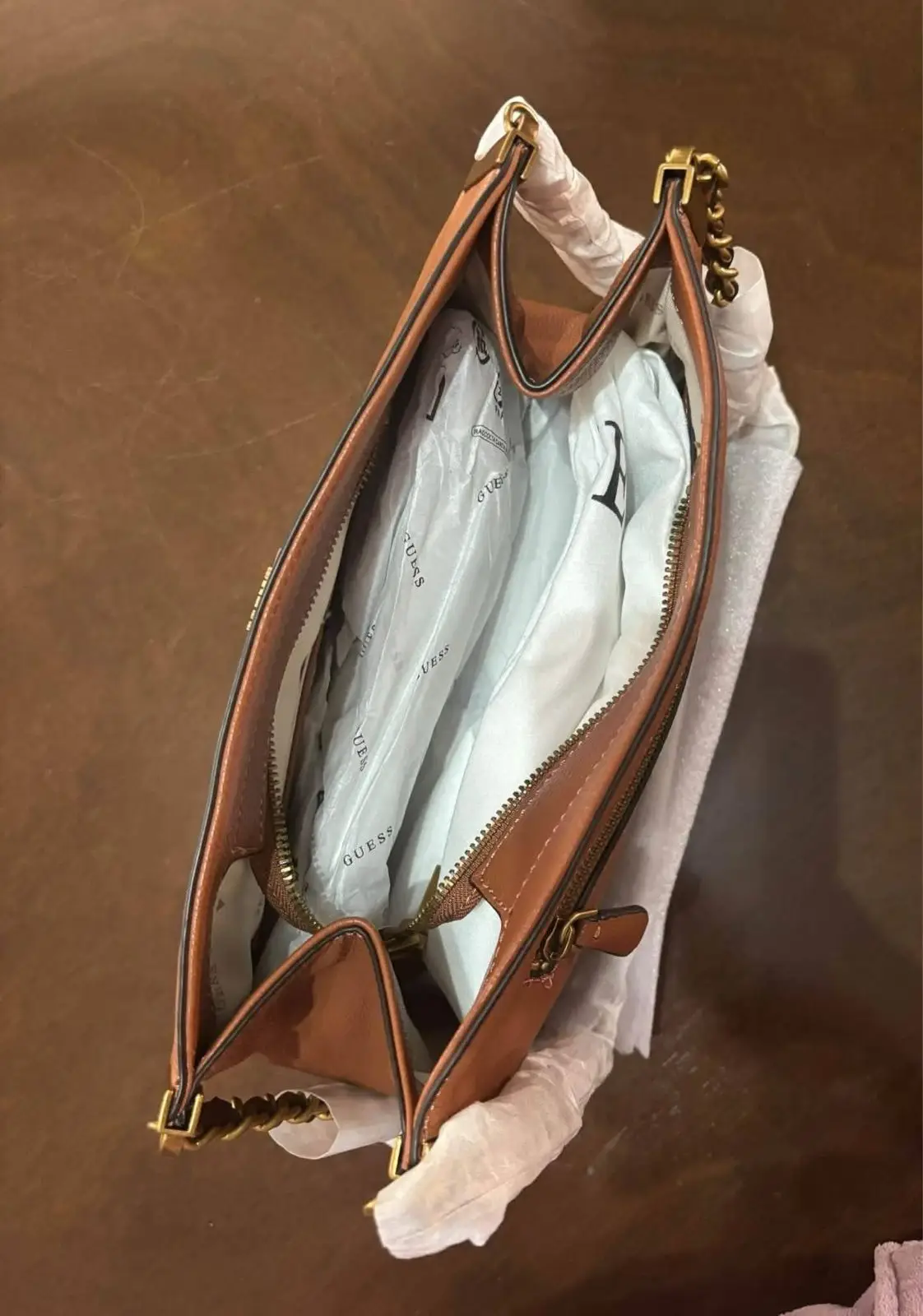 Guess Tan Shoulder Bag with Chain Straps