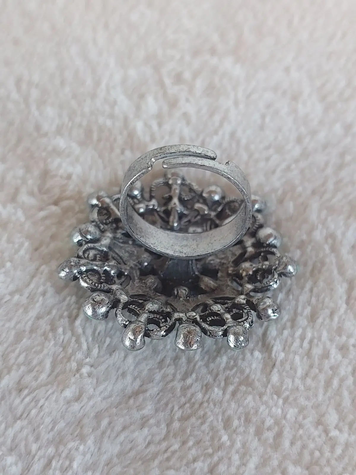 Ornate Silver-Tone Turquiose-Look Ring