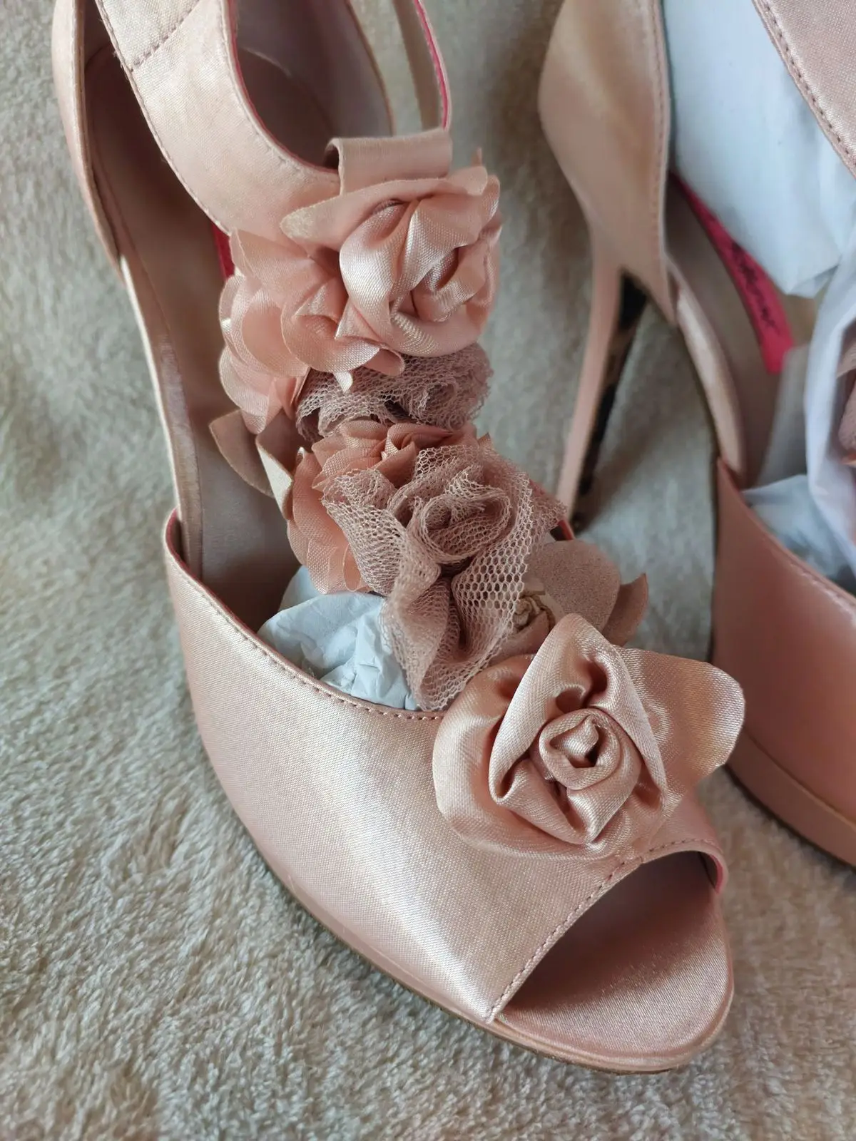 Betsey Johnson Pink Peep Toe Heeled Sandals with Floral Detail Size 7